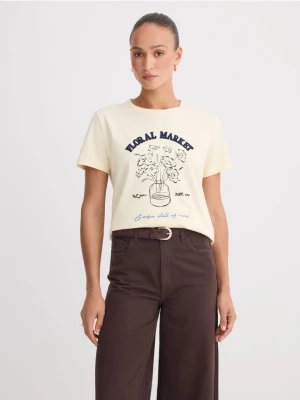 Mohito - Bawełniany t-shirt z nadrukiem - beżowy