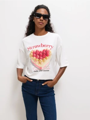 Mohito - Bawełniany t-shirt z nadrukiem - biały