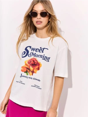 Mohito - Bawełniany t-shirt z nadrukiem - biały