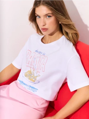 Mohito - Bawełniany t-shirt z nadrukiem - biały