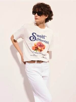 Mohito - Bawełniany t-shirt z nadrukiem - biały