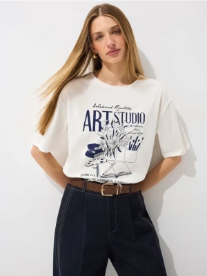 Mohito - Bawełniany t-shirt z nadrukiem - biały
