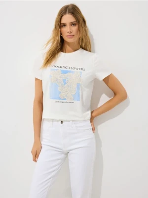 Mohito - Bawełniany t-shirt z nadrukiem - biały