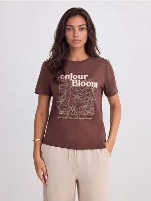 Mohito - Bawełniany t-shirt z nadrukiem - brązowy
