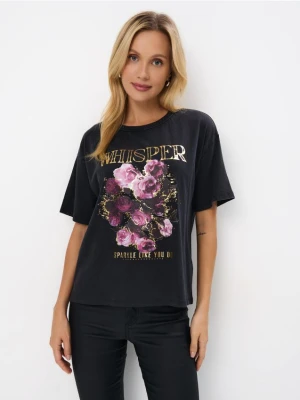 Mohito - Bawełniany t-shirt z nadrukiem - czarny