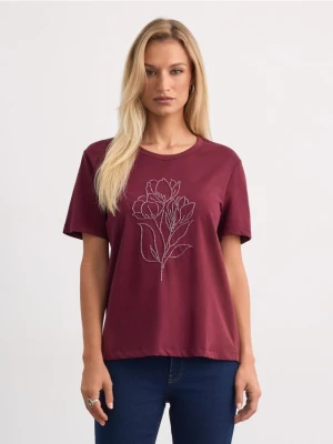 Mohito - Bawełniany t-shirt z nadrukiem - kasztanowy