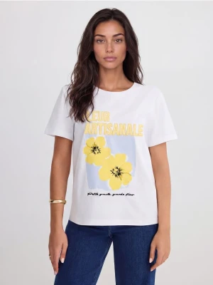 Mohito - Bawełniany t-shirt z nadrukiem - kremowy