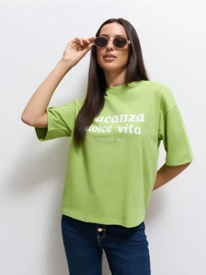Mohito - Bawełniany t-shirt z nadrukiem - zielony