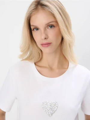 Mohito - Bawełniany t-shirt z ozdobnym detalem - biały