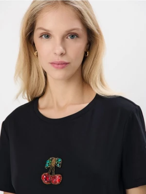 Mohito - Bawełniany t-shirt z ozdobnym detalem - czarny