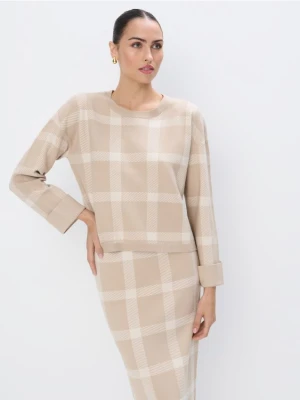 Mohito - Beżowy sweter w kratę - beżowy