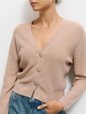 Mohito - Beżowyy kardigan z domieszką wełny - beżowy