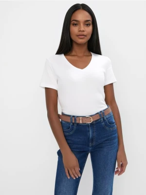 Mohito - Biały t-shirt z dekoltem V - biały