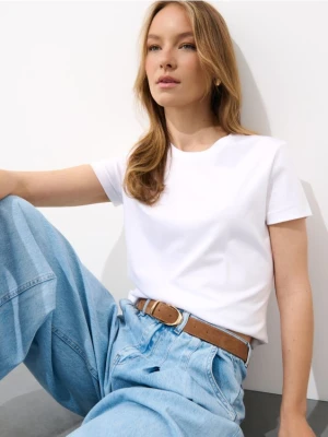 Mohito - Biały t-shirt z dodatkiem jedwabiu - biały