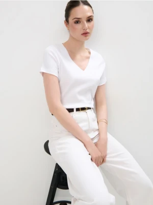 Mohito - Biały t-shirt z merceryzowanej bawełny - biały