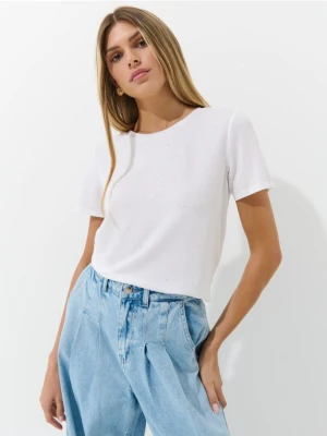 Mohito - Biały t-shirt z ozdobnymi elementami - biały