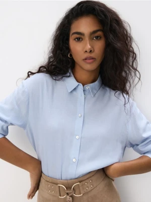 Mohito - Błękitna koszula z wiskozy i lnu - błękitny