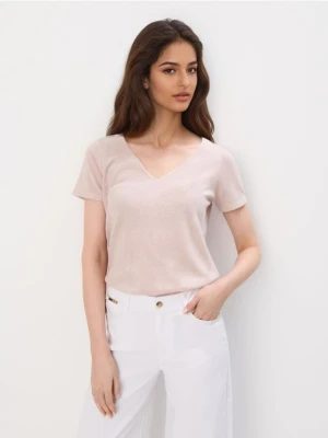 Mohito - Bluzka z bawełny i lnu - beżowy