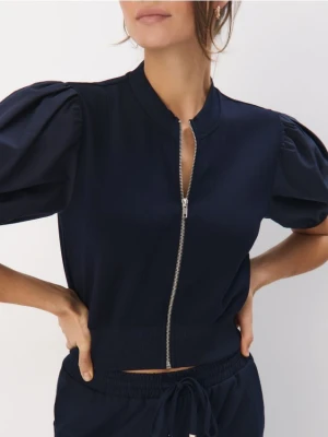 Mohito - Bluzka z bufiastym rękawem - granatowy