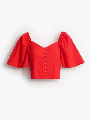 Mohito - Bluzka z bufiastymi rękawami - czerwony