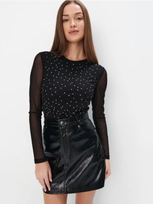 Mohito - Bluzka z dzianiny mesh - czarny