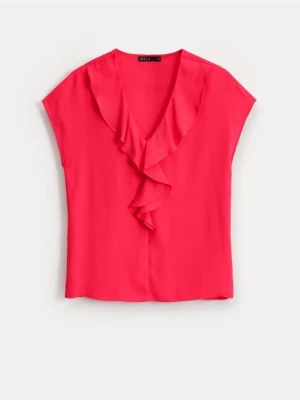 Mohito - Bluzka z falbaną - fuksjowy