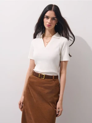 Mohito - Bluzka z kołnierzykiem polo - kremowy