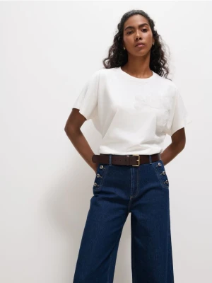 Mohito - Bluzka z kwiatami 3D - kremowy