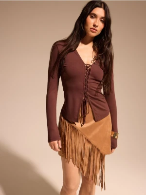 Mohito - Bluzka z ozdobnym przodem - brązowy