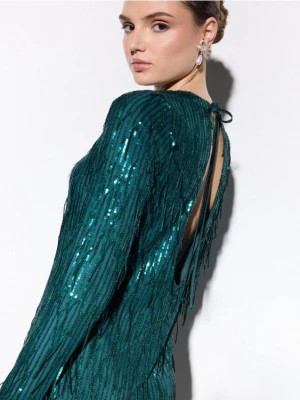 Mohito - Błyszcząca butelkowa sukienka mini - ciemny zielony