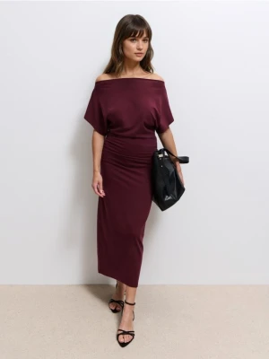 Mohito - Bordowa sukienka maxi z odkrytymi ramionami - bordowy