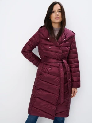 Mohito - Bordowy płaszcz z kapturem - mahoń