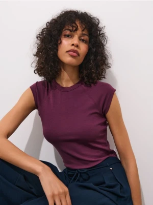 Mohito - Bordowy t-shirt z bawełną i lyocellem - mahoń