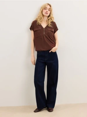 Mohito - Brązowa bluzka z wiskozy - ciemnobrązowy