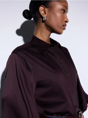 Mohito - Brązowa koszula z bufiastymi rękawami - ciemnobrązowy