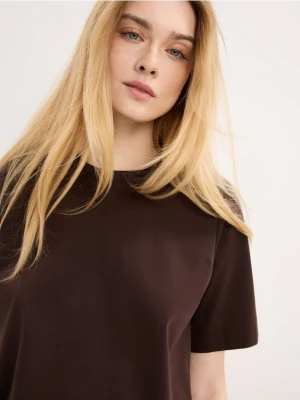 Mohito - T-shirt z bawełny merceryzowanej - ciemnobrązowy