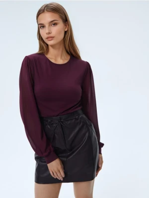 Mohito - Burgundowa bluzka z bufiastymi rękawami - mahoń