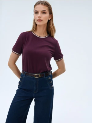 Mohito - Burgundowa bluzka z krótkim rękawem - kasztanowy