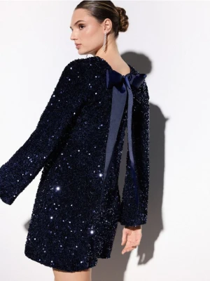 Mohito - Cekinowa granatowa sukienka mini - granatowy