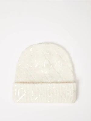 Mohito - Czapka beanie z cekinami - kremowy