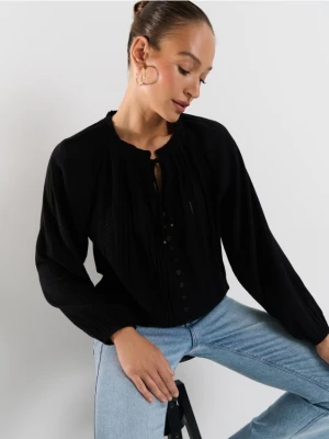 Mohito - Czarna bluzka z bawełny i wiskozy - czarny