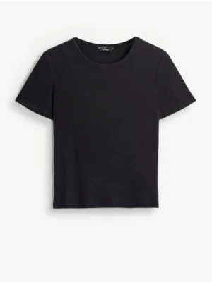Zdjęcie produktu Mohito - Czarny t-shirt z dodatkiem jedwabiu - czarny