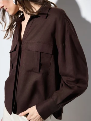 Mohito - Czekoladowa koszula z lnem - ciemnobrązowy