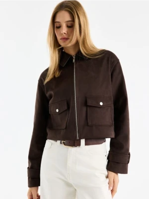 Mohito - Czekoladowa kurtka z imitacji zamszu - ciemnobrązowy
