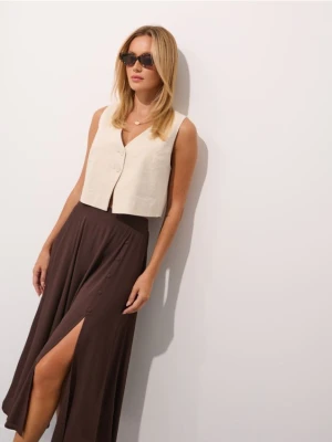 Mohito - Czekoladowa spódnica midi z wiskozy - ciemnobrązowy