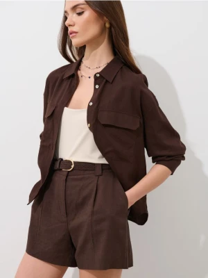 Mohito - Czekoladowe szorty z lnu i wiskozy - ciemnobrązowy