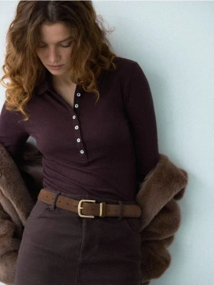 Mohito - Czekoladowy longsleeve polo - ciemnobrązowy