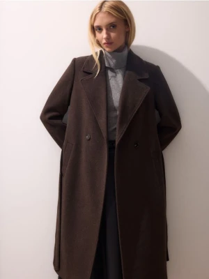 Mohito - Czekoladowy płaszcz z wełną - ciemnobrązowy