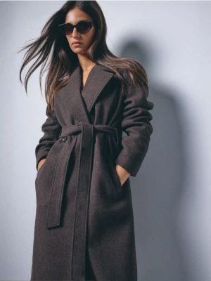 Mohito - Czekoladowy płaszcz z wełną - ciemnobrązowy