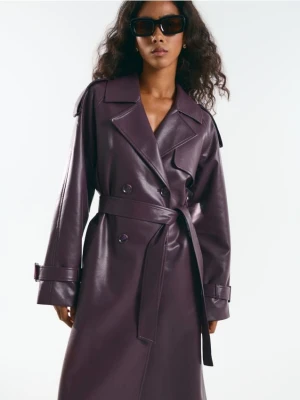 Mohito - Dwurzędowy płaszcz z wiązaniem - mahoń